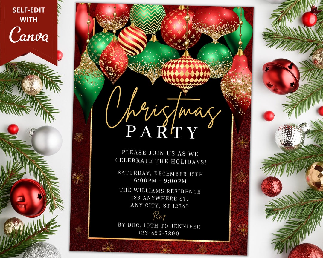 Editable Christmas Party Invitation, Printable Christmas Holiday Party ...