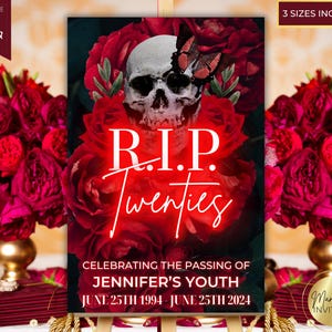 Editable RIP Twenties 30th Birthday Welcome Party Sign, Death To My 20s, Skull Roses, Printable Sign, Editable Template, Instant Download