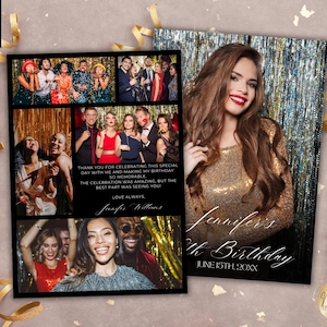 Modelo de colagem de fotos de cartão de agradecimento editável, mensagem de agradecimento personalizada para festa DIY, nota de agradecimento de aniversário de formatura, download instantâneo