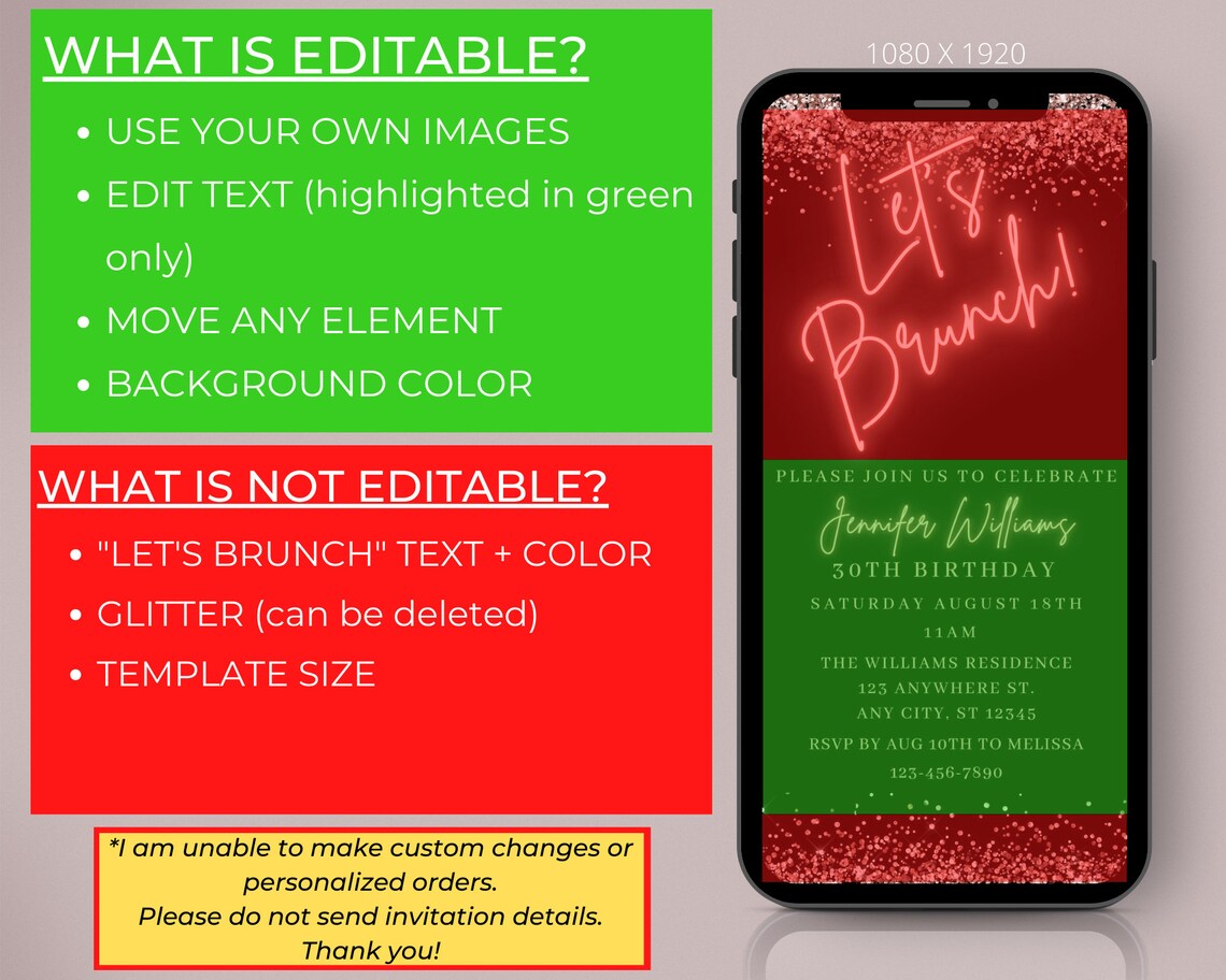 Digital Rose Gold Neon Birthday Brunch Invitation Electronic Etsy