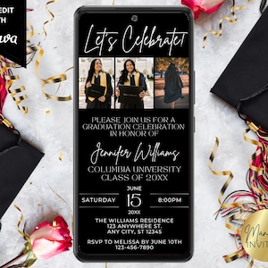 Digital Modern Graduation Party Photo Template Invitation, Let's Celebrate, Grad Announcement, Evite, Editable Template, Instant Download