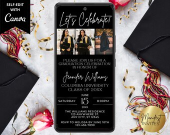 Digital Modern Graduation Party Photo Template Invitation, Let&#39;s Celebrate, Grad Announcement, Evite, Editable Template, Instant Download