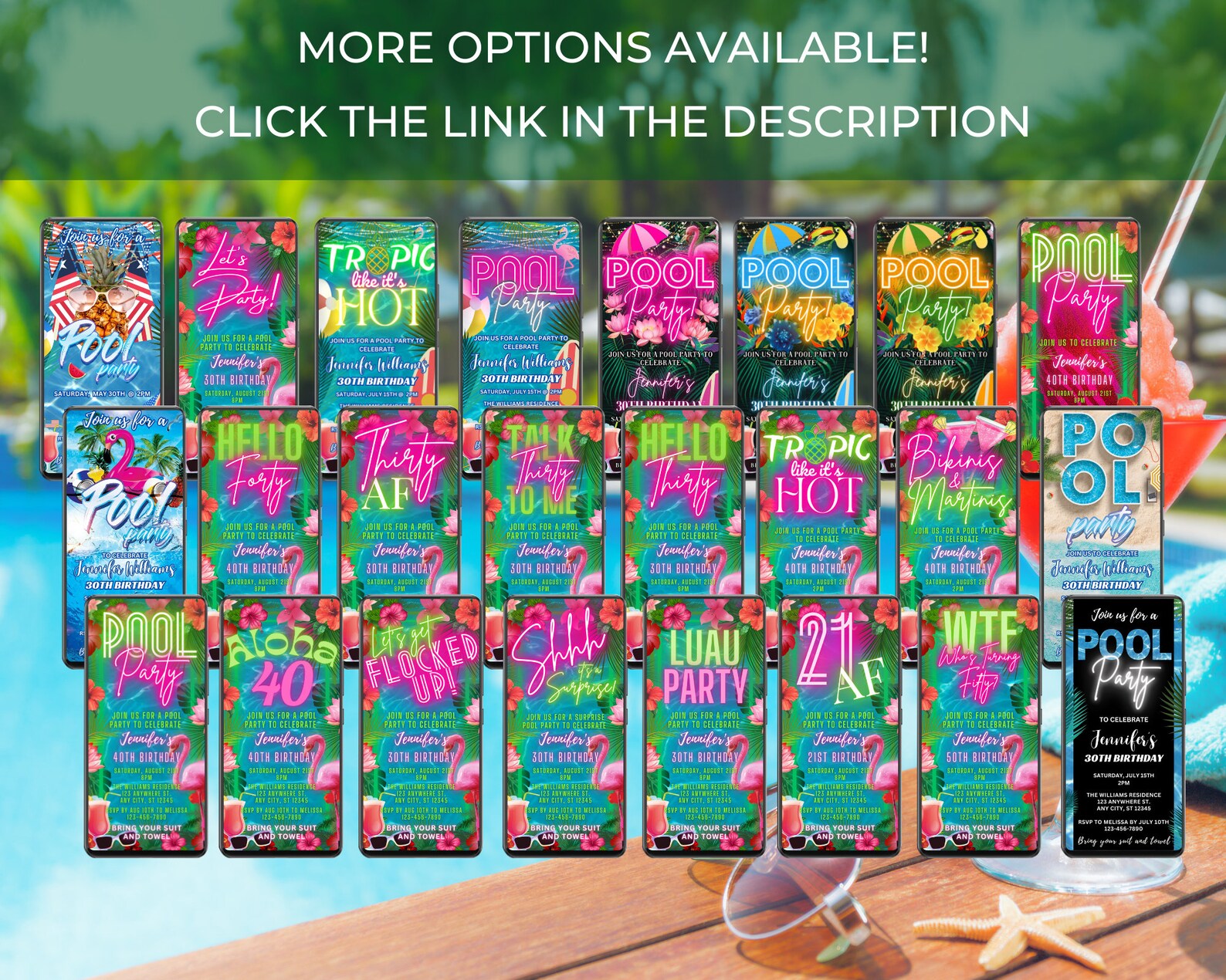 Digital Let's Party Pool Party Birthday Invitation, Tropical Floral ...