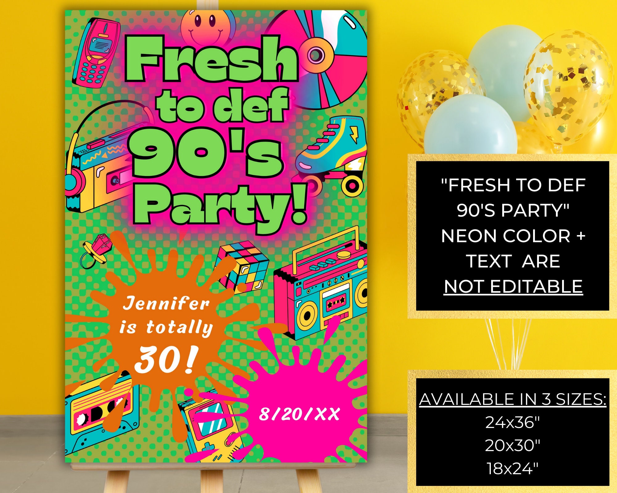 Editable Fresh to Def 90's Party Welcome Sign, Printable Entrance ...