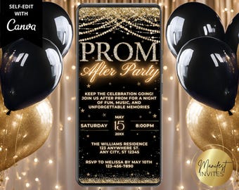 Digital Glam Prom After Party Neon Glitter Invitation, Teen Prom Night After Party, Graduation Party, Phone Evite, Editable Canva Template