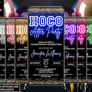 Digital Homecoming After Party Invitation, Back to School, HOCO Party, Neon Glitter, Phone Text Evite, Editable Template, Instant Download