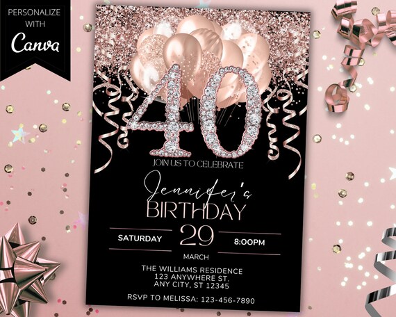 40. Geburtstag Einladungen Rose Gold Glitzer – 20 Karten + Umschläge – 10,2 X 15,2 Cm – Party-Einladungen Für Mädchen & Frauen 40. Geburtstag Einladungen Rose Gold Glitzer – 20 Karten + Umschläge – 10,2 X 15,2 Cm – Party-Einladungen Für Mädchen & Frauen
