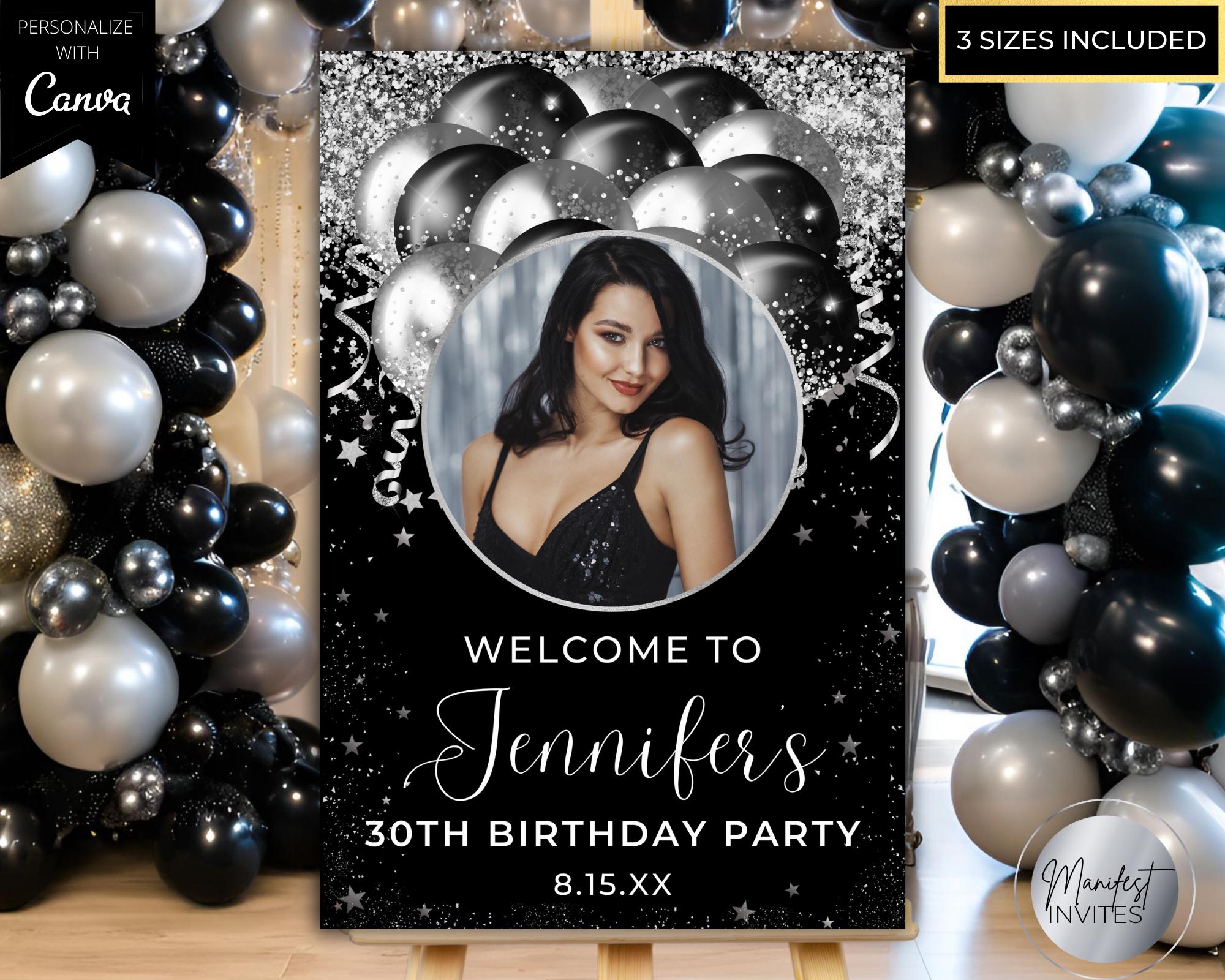 thumbnail image 2 of Happy Birthday Backdrop - 8x6FT Glitter Silver Balloon Photography Background 2 of 13