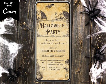 Digital Vintage Halloween Party Invitation, Electronic Halloween Invite, Costume Party, Editable Template, Phone Evite, Instant Download