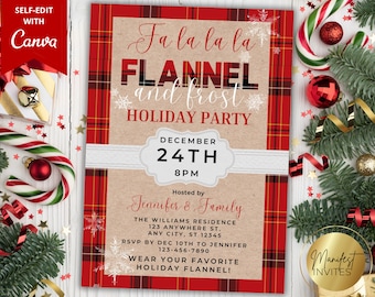 Editable Flannel and Frost Christmas Holiday Party Invitation Template, Festive Plaid Holiday Party, Printable Invite, Instant Download