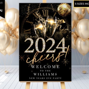 Editable 2024 NYE New Years Eve Party Welcome Sign, Printable Sign, Champagne Diamonds, Poster Decor, Editable Template, Instant Download