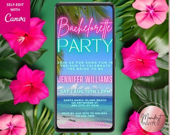 Digital Bachelorette Party Tropical Summer Beach Luau Invitation, Girls Party, Phone Text Evite, Editable Template, Instant Download, TB12