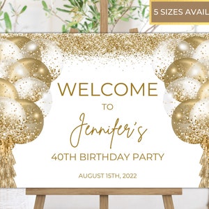 Editable White Gold Birthday Welcome Sign, Printable Birthday Sign, Birthday Poster, Party Decor, Editable Template, Instant Download