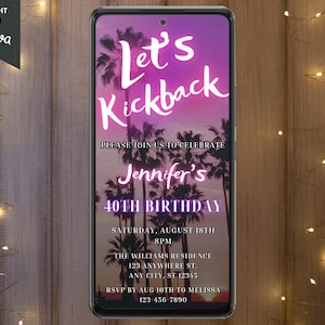 Digital Lets Kickback Birthday Party Invitation, Electronic Phone Text Evite, Backyard, Sunset, Bonfire, Editable Template, Instant Download
