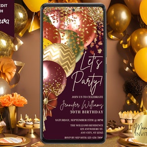 Digital Fall Themed Let&#39;s Party Birthday Invitation, Autumn Birthday Invite, Electronic Phone Evite, Editable Template, Instant Download