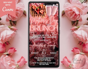Digital Elegant Mother's Day Brunch Blush Pink Floral Invitation, Mother's Celebration, Phone Evite, Editable Template, Instant Download