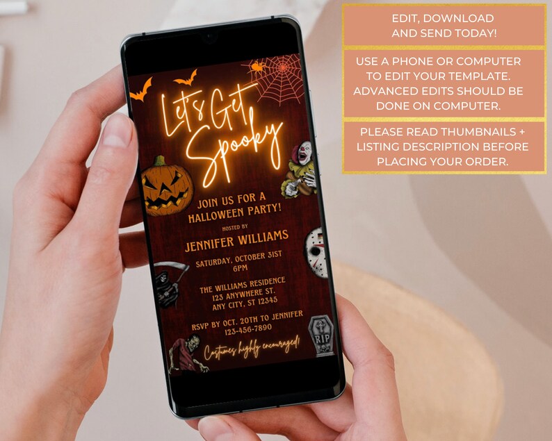 Digital Halloween Party Invitation Electronic Halloween Etsy