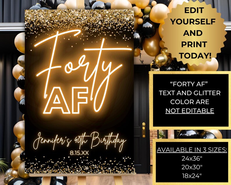 Editable Forty AF 40th Birthday Party Welcome Sign Template, Printable ...