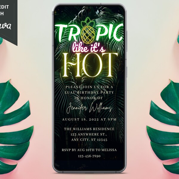 Tropic Like It's Hot Banner – 2-Piece Luau Party Decor Set With Tropical Leaves & Metallic Letters, 7ft Long