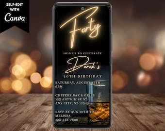 Electronic Men's 40th Birthday Party Invitation, Digital Mobile Phone Text Invite, Forty Whiskey, Editable Template, Instant Download, WM42