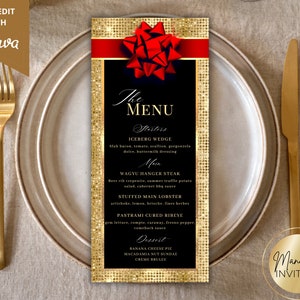 Edytowalny Elegancki Szablon Karty Menu Kolacji Bożonarodzeniowej, Wydrukuj Menu Świąteczne, Menu Weselne Bożonarodzeniowe, Menu Urodzinowe, Natychmiastowe Pobieranie