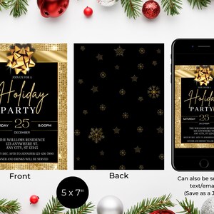 Printable Modern Black Gold Holiday Party Invitation, Christmas Party ...