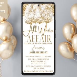 Digital All White Affair Birthday Party Invitation, Electronic Phone Text Email Evite, All White Party, Editable Template, Instant Download