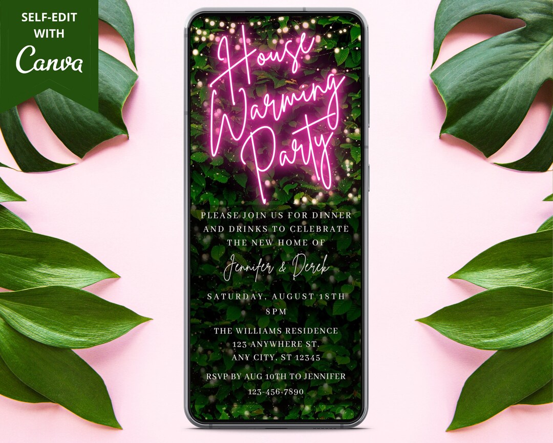 Electronic Housewarming Party Invitation, Digital New Home Invite, Pink