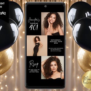 Digital Modern Birthday Party Photo Invitation, Birthday Picture Collage, Electronic Phone Evite, Editable Canva Template, Instant Download