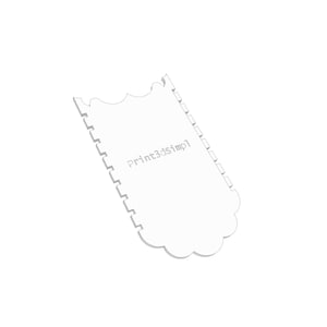 May include: White plastic scraper tool with a scalloped edge and a serrated edge. The tool has the text "Print3d.sfg1" printed on it.