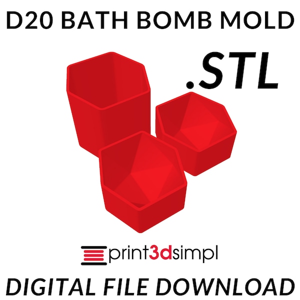 D20 Bath Bomb Mold (Digital Download STL, 6 Sizes) 3D Print Your Own Molds!