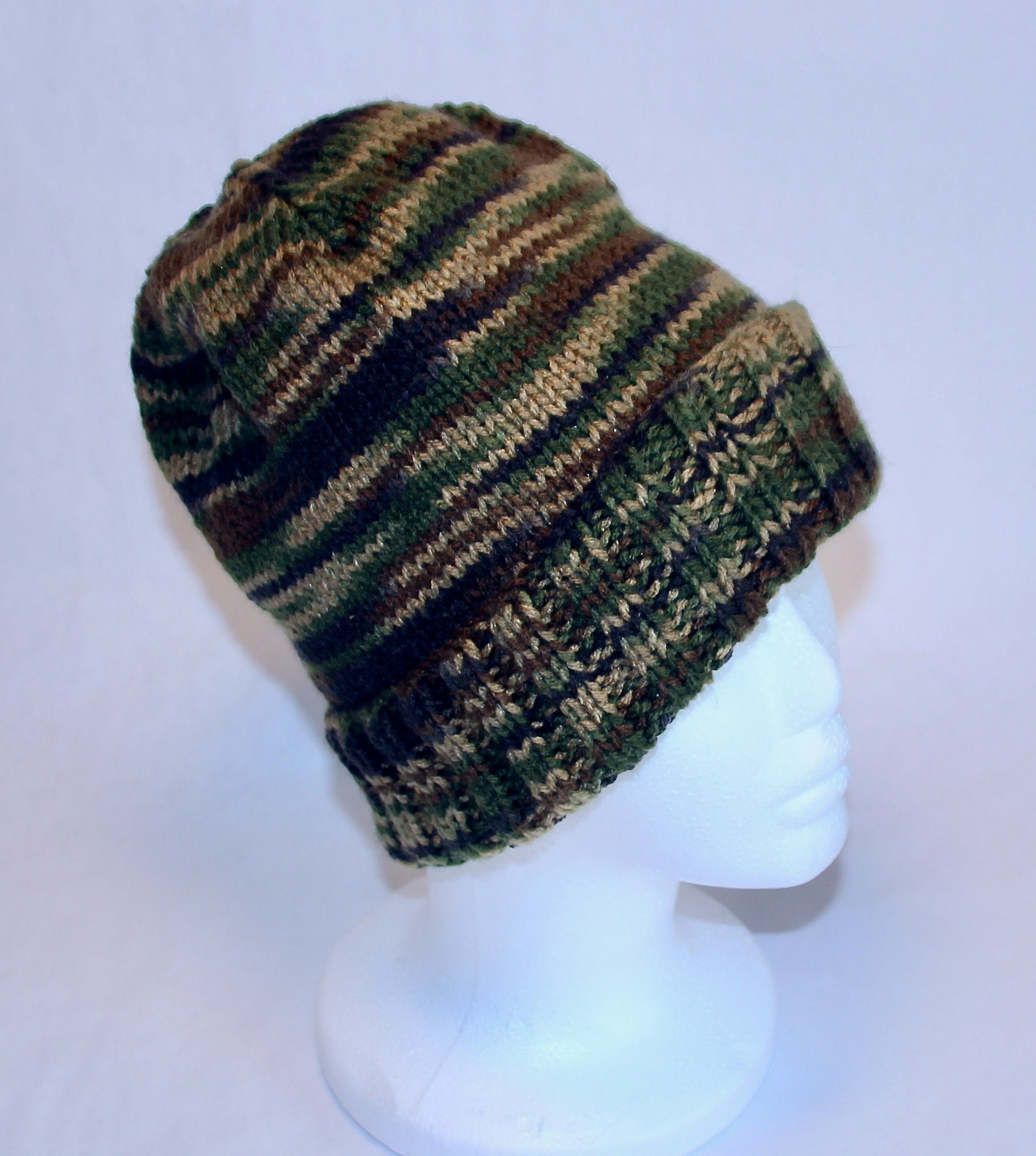 Camo Hunting Hat Handmade Knit Unisex 