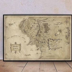 The Lord Of The Rings Map Wall Art Canvas Painting Poster, Bathroom Wall Decor,NO Frame