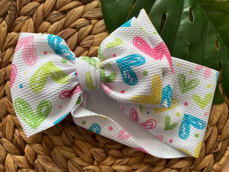 top knot Colorful hearts bow headwrap
