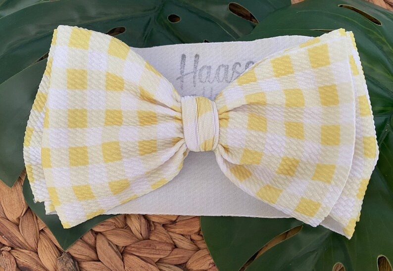 top knot Yellow gingham bow headwrap