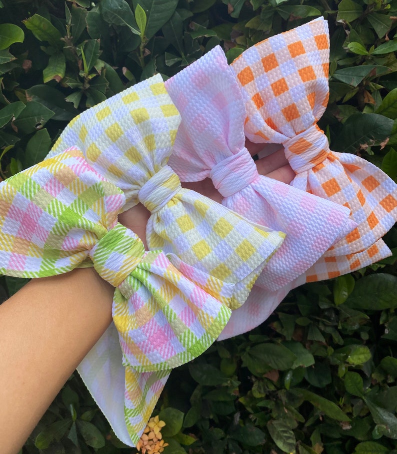top knot Yellow gingham bow headwrap