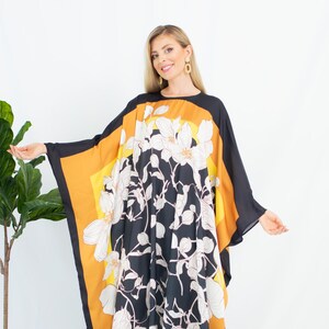 Orchid Silk Kaftan Silk Caftans for Women, Gold Kaftan Plus Size, Silk Kaftan Long Dress Kaftan Long Sleeves Yellow Kaftan Silk Gift for Mom