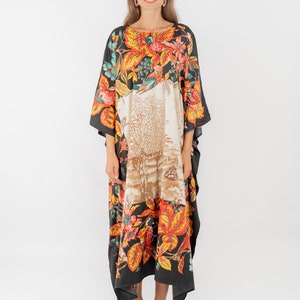 Oriental Silk Caftan Lounging Wear, Orange Silk Twill Caftan Slip Dress ...