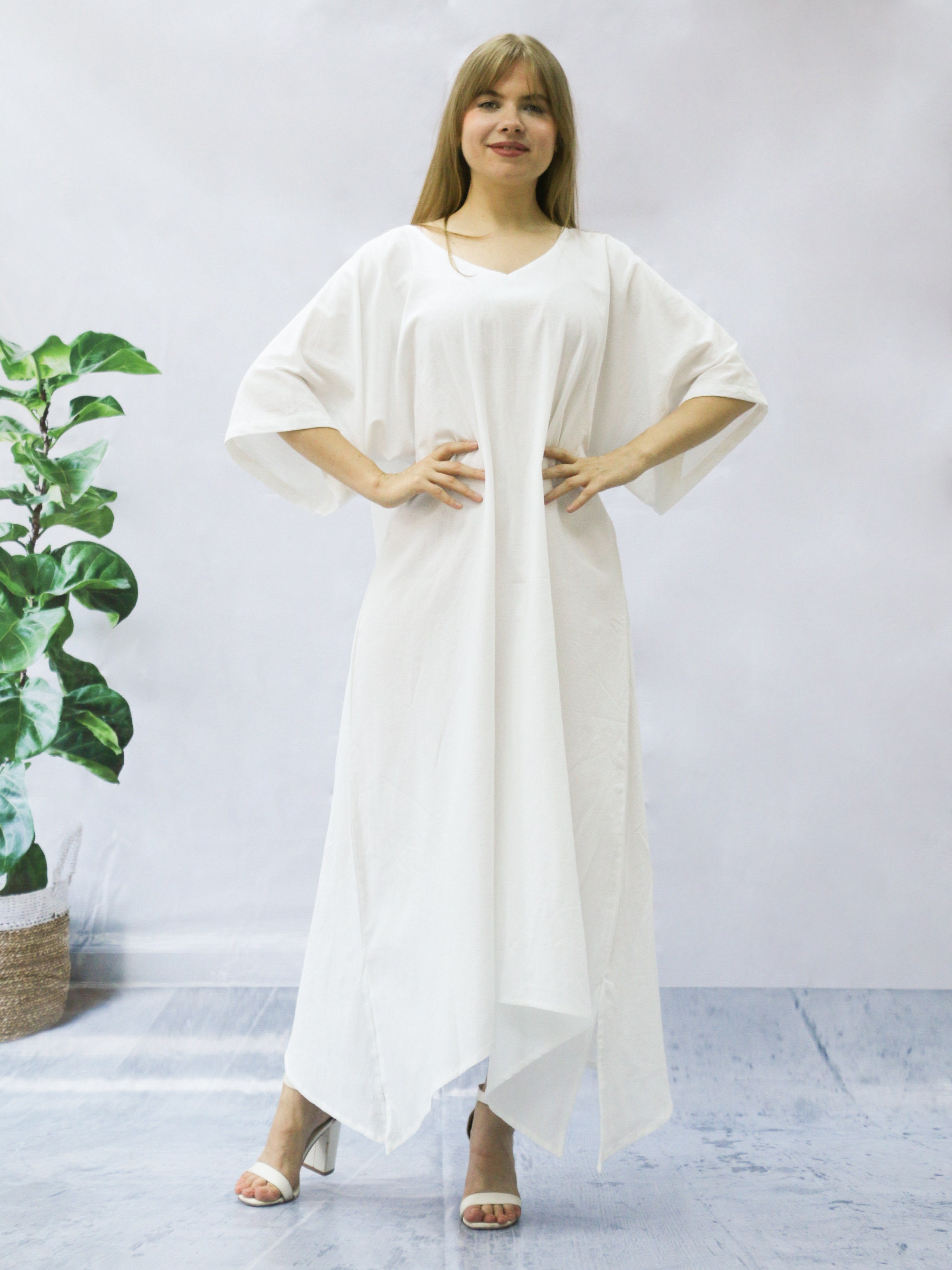 White Long Kaftan Cotton Dress Kaftan Beach Cotton White Etsy