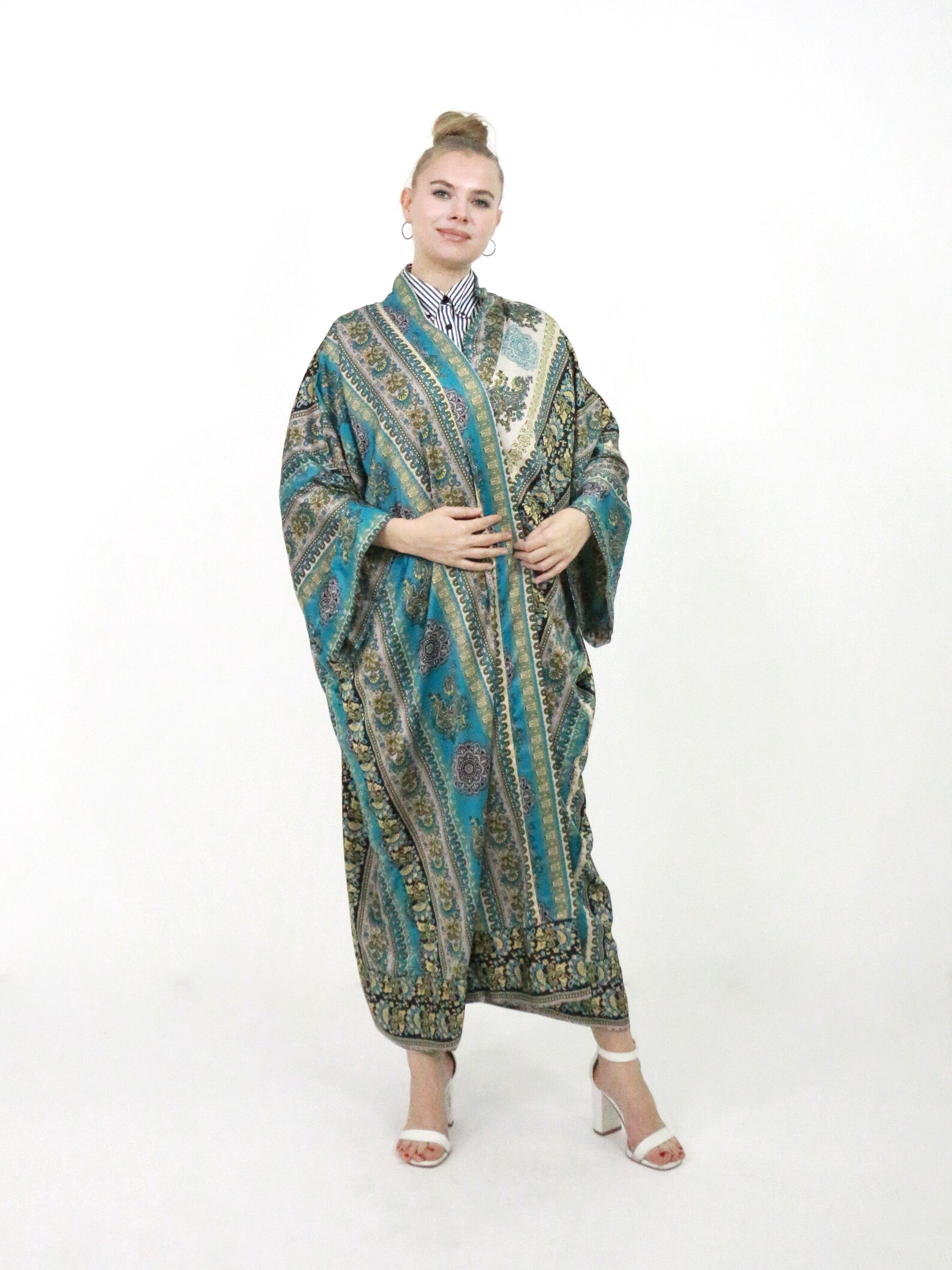 Blue Kimono Robe Indian Kimono Wrap TopJapan Kimono Etsy