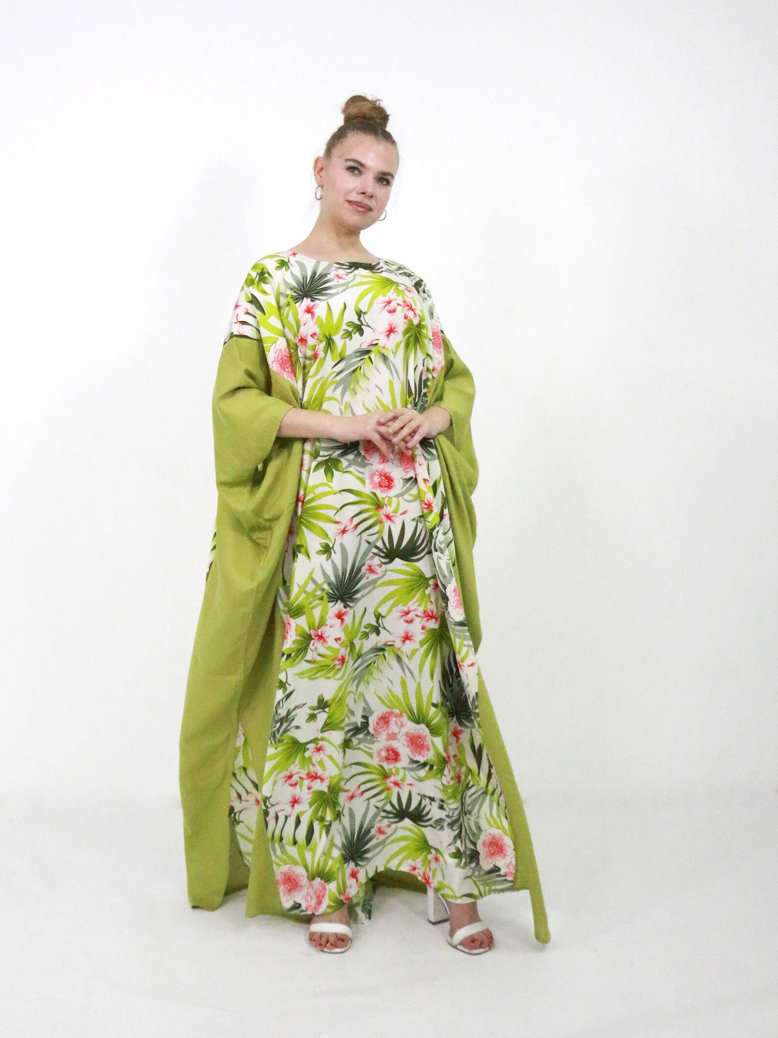 Green Floral Kaftan Dress Lime Green Dress Maxi Kaftan Etsy