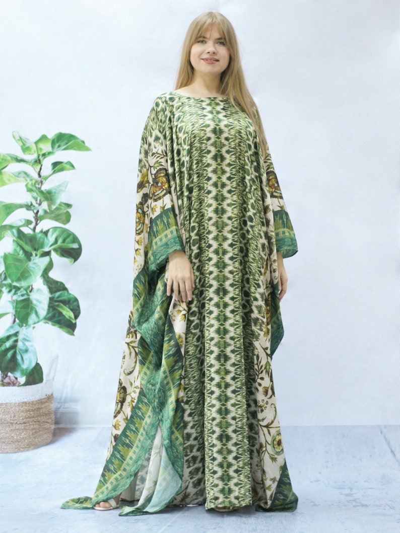 Mint Green Silk Kaftan for Women, Silk Kaftan Plus Size, Summer Kaftan Australia, Silk Caftan Nightgown, Kaftan Resort Wear Boho Kaftan Maxi 