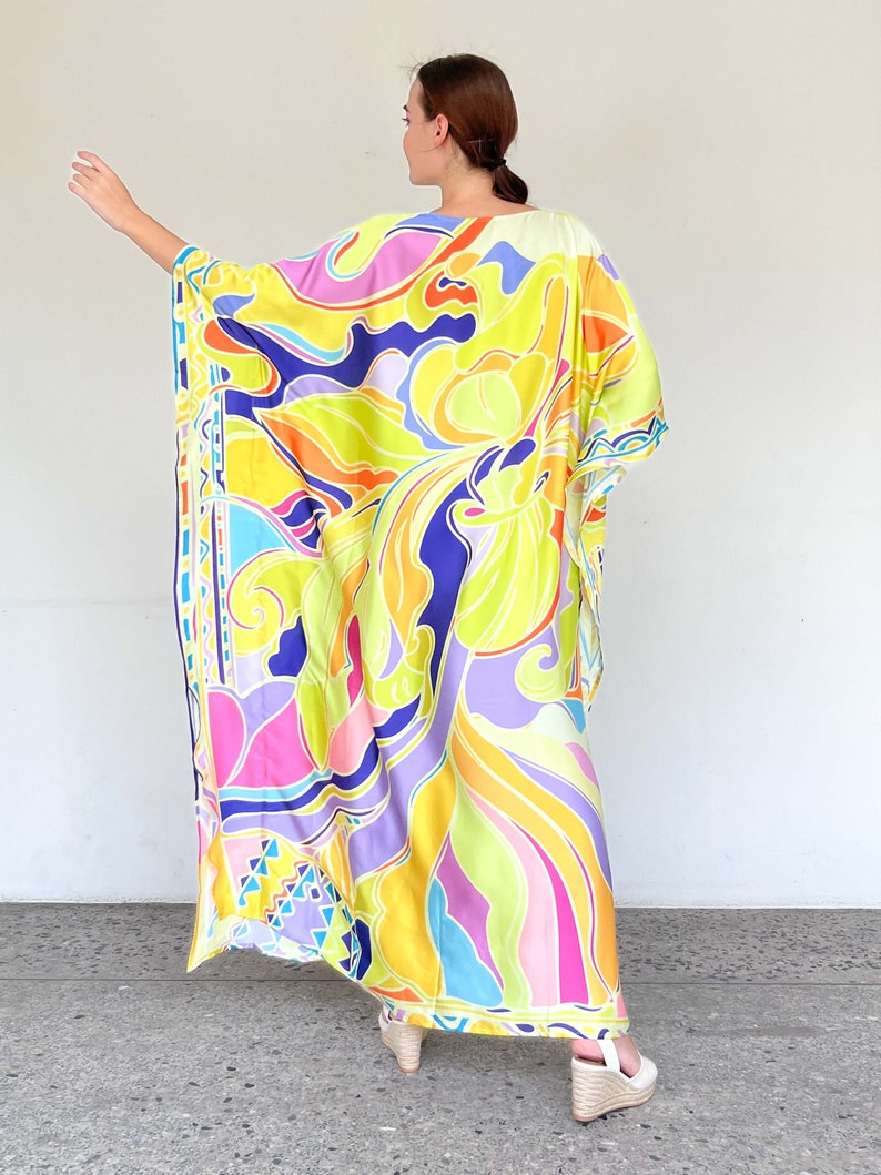 Yellow Kaftan Full Length Silk Kaftan Beach Wear Orchid Etsy