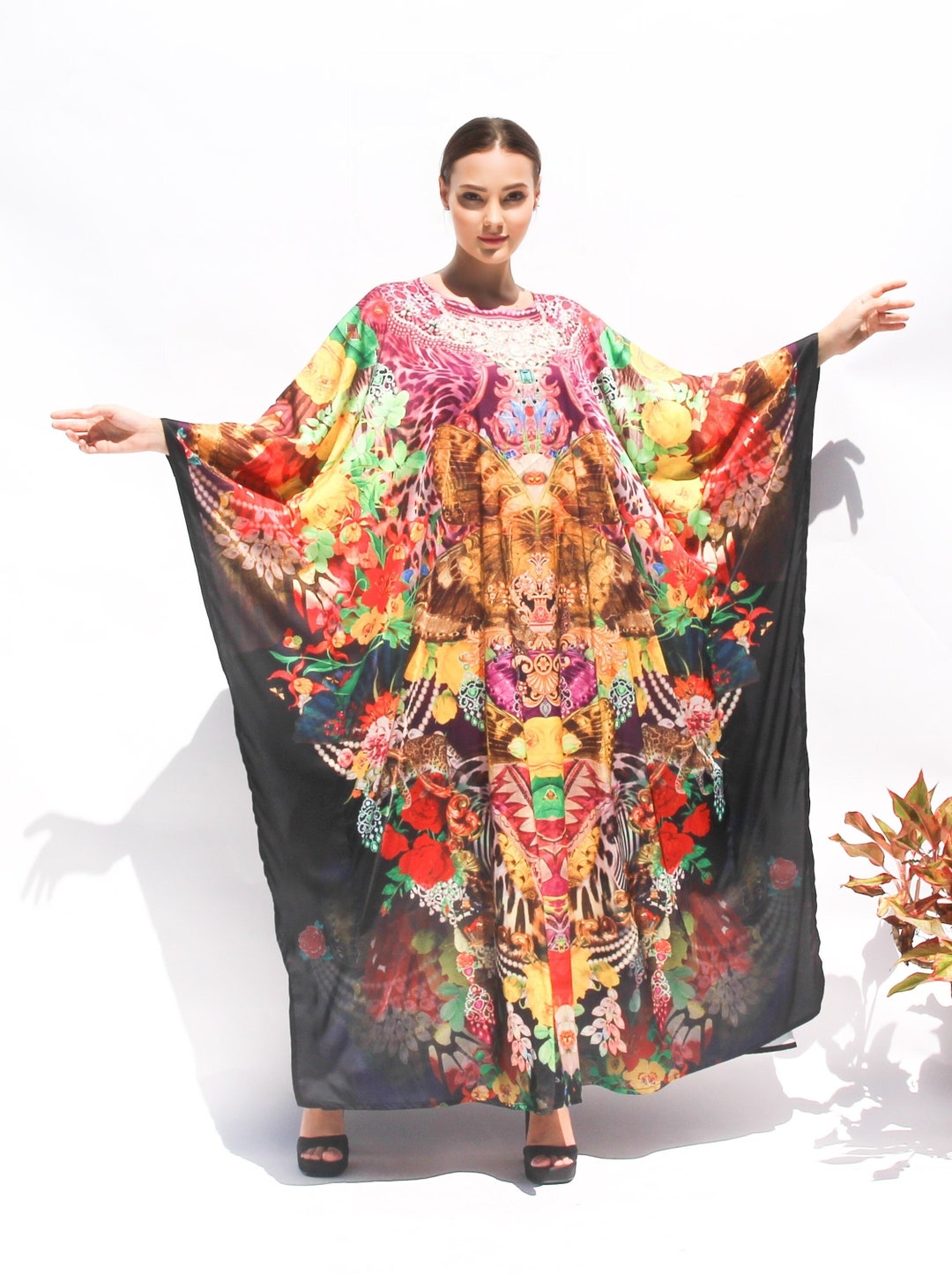 Floral Caftan Cover Ups Silk Beach Wear Butterfly Kaftan Etsy