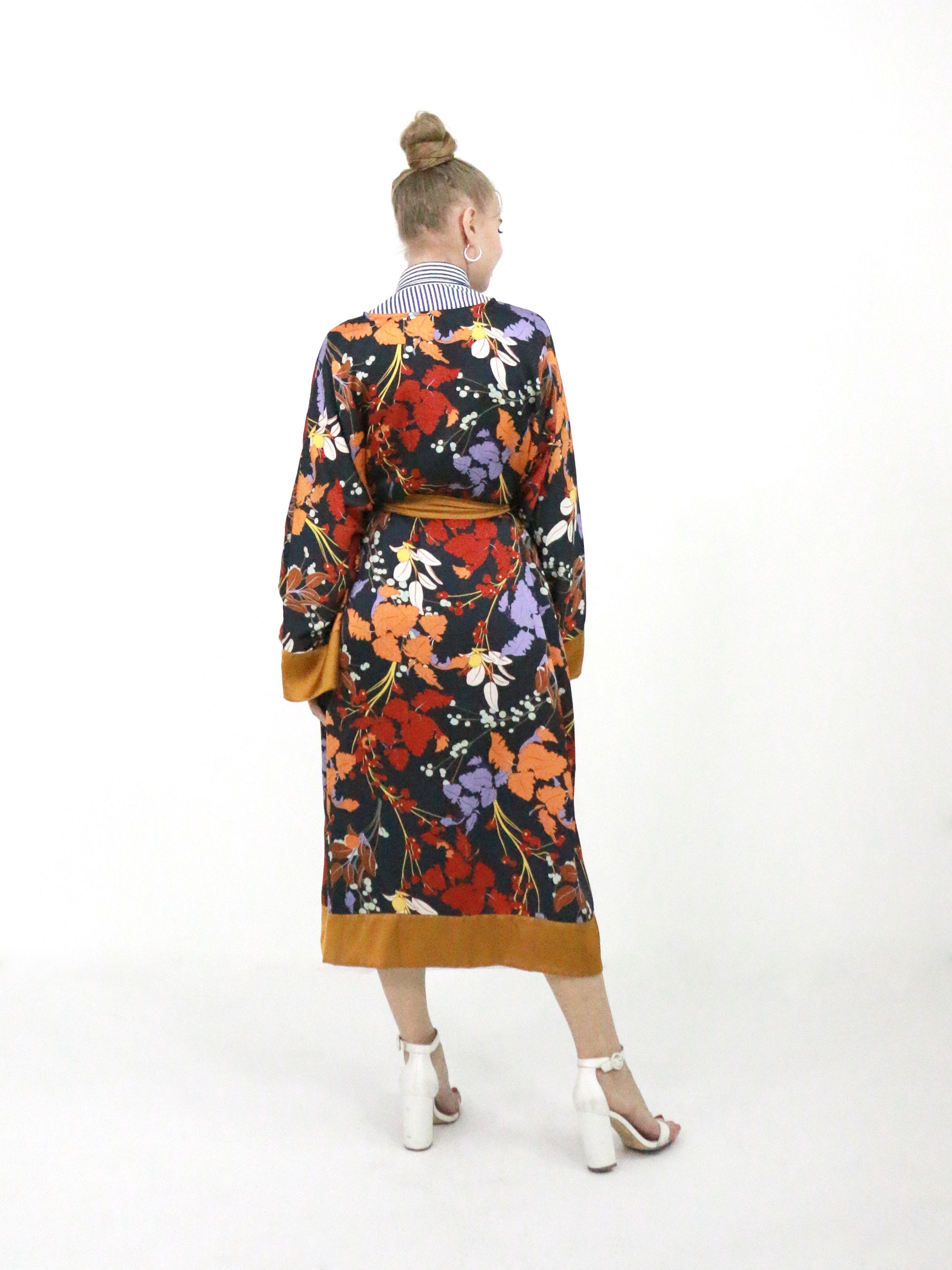 Ropa de seda Kimono Robe Long Japón Kimono Silk Floral Etsy