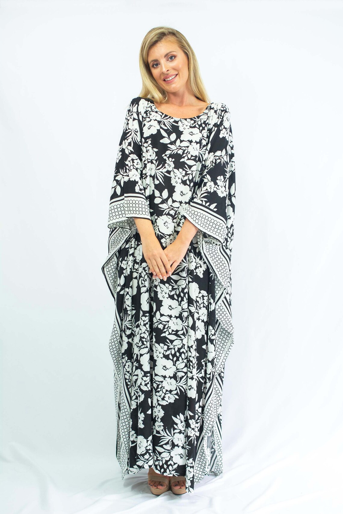 Black Kaftan Maxi Dress Floral Cotton Kaftan Plus Size Summer Etsy