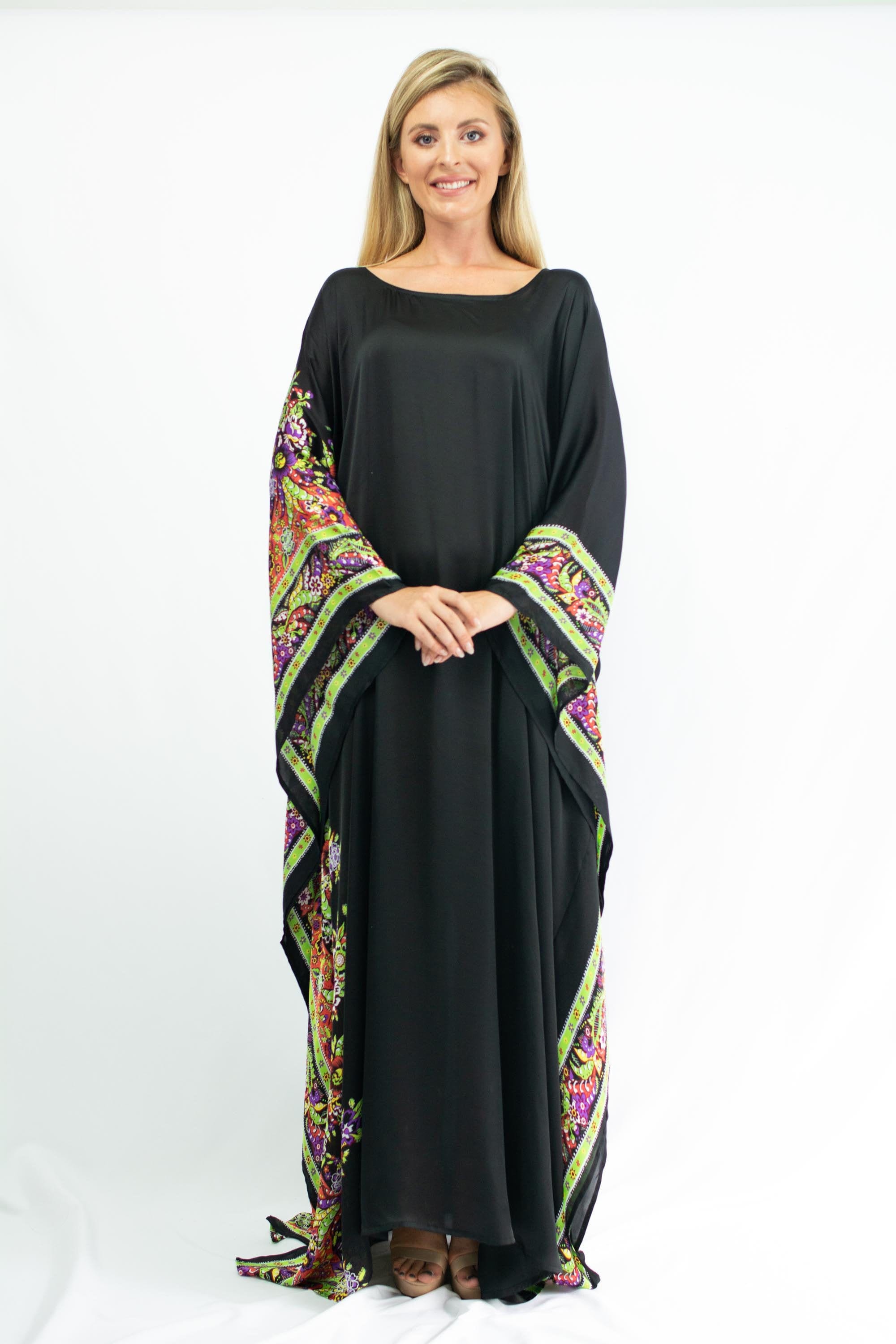 Long Black Silk Kaftan Floral Black Silk Caftan for Women Silk Etsy