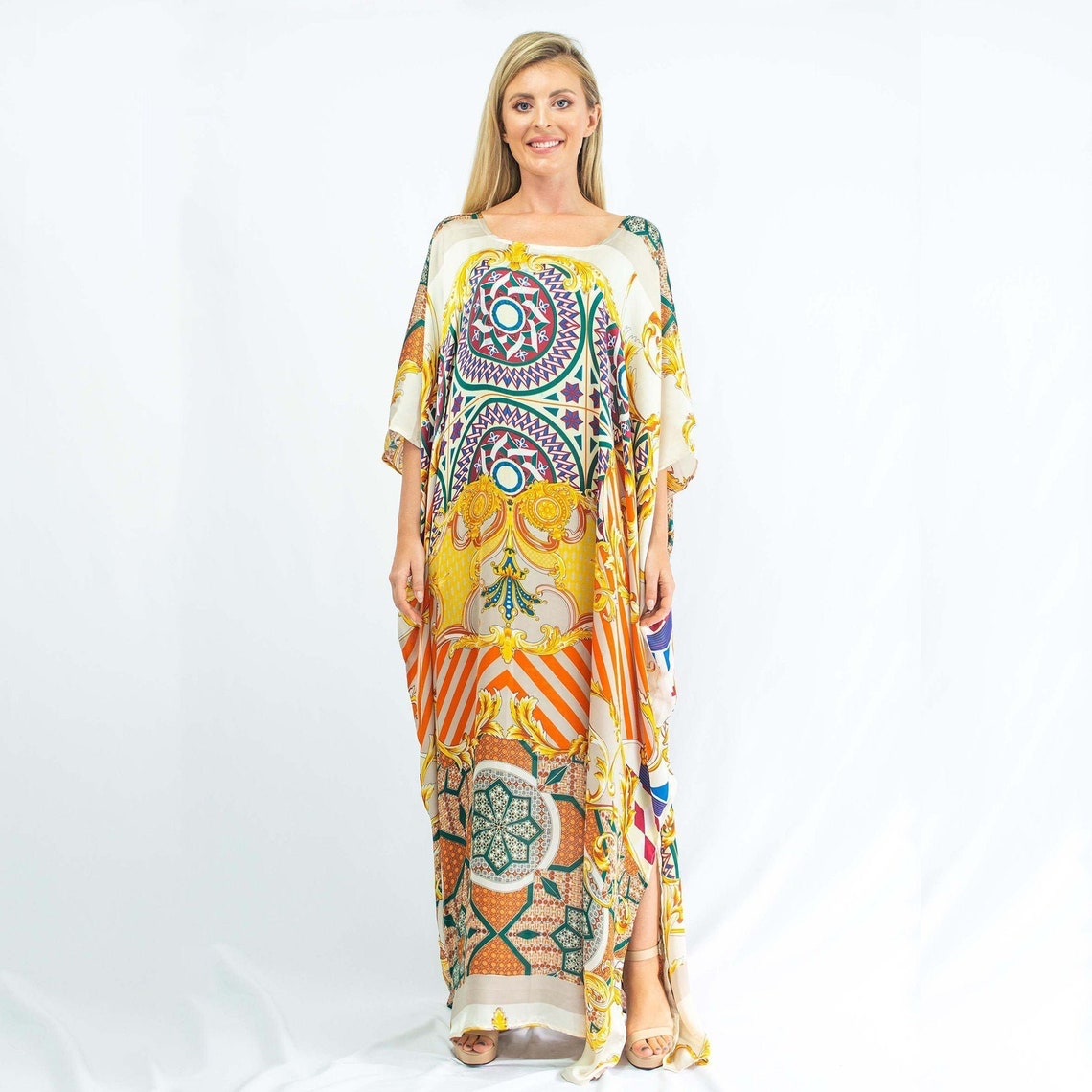 Silk Kaftan Maxi Dress Silk Caftan Plus Size Orange Kaftan Etsy