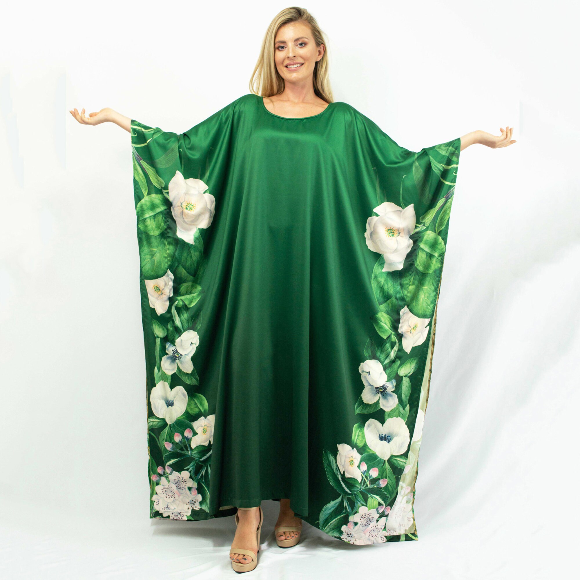 Silk Kaftan Dress Silk Kimono Robe for Women Green Silk Etsy