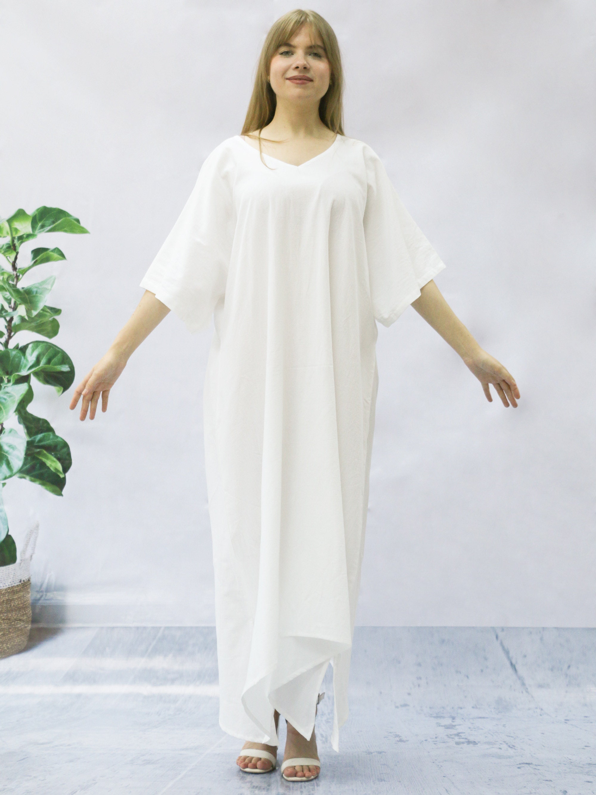 White Long Kaftan Cotton Dress Kaftan Beach Cotton White Etsy